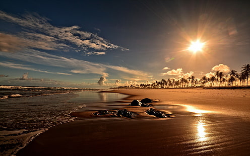 Закат на пляже Коста-ду-Сауипе, Закат на пляже Коста-ду-Сауипе, Баия, Бразилия, HD обои HD wallpaper