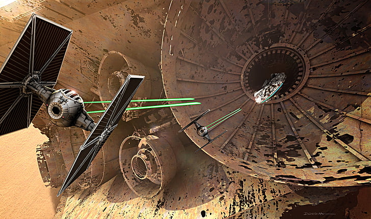 Star Wars, Star Wars Episode VII: The Force Awakens, Millennium Falcon, TIE Fighter, HD wallpaper