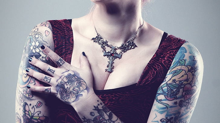 cross, cute, emo, girl, gothic, tattoo, tattoos, witch, women, HD wallpaper
