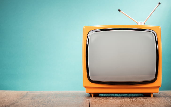 oranye, antena, TV, latar belakang biru, Wallpaper HD