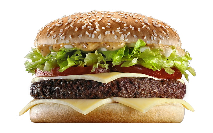 burger with tomato, lettuce and cheese, cheeseburger, burger, cheese, bun, HD wallpaper