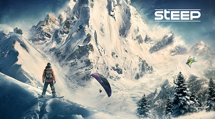 Steep, Steep digital wallpaper, Games, Other Games, View, Winter, Mountains, Snow, Alps, Panoramic, Extreme, Skiing, Snowboarding, sports, Steep, extreme skiing, Paragliding, wingsuitflying, HD wallpaper