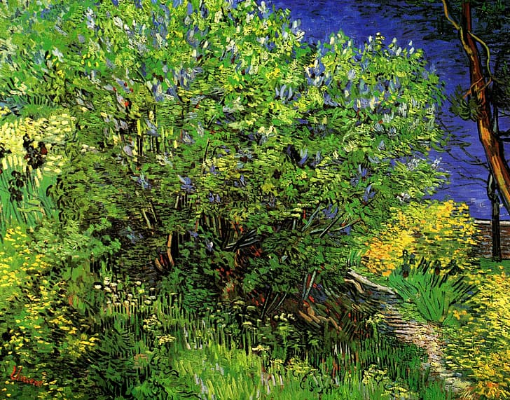 grass, Bush, Vincent van Gogh, Lilacs, HD wallpaper
