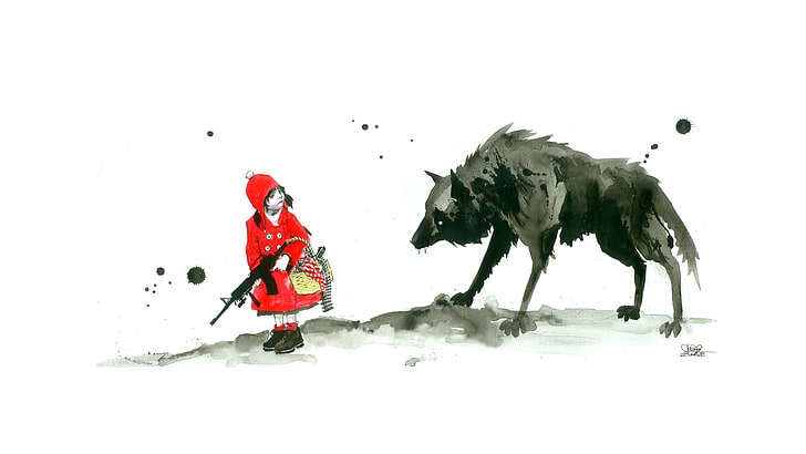 иллюстрация черного волка, фэнтези-арт, HD обои