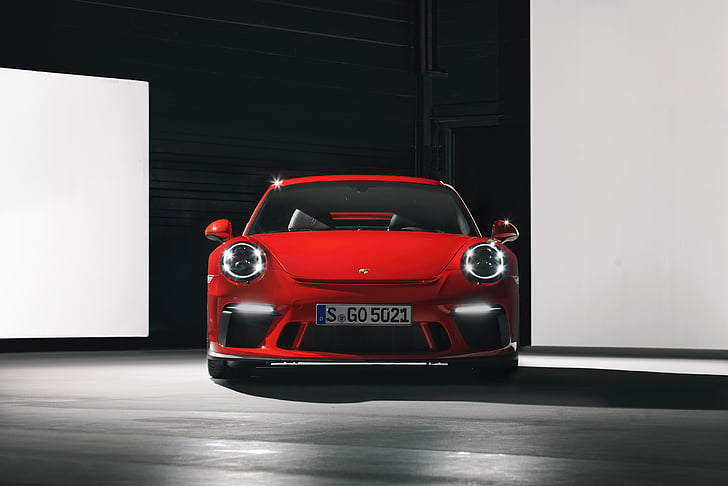 빨간 자동차 사진의 선택적 초점, 포르쉐 911 GT3, 2017, 4K, HD 배경 화면