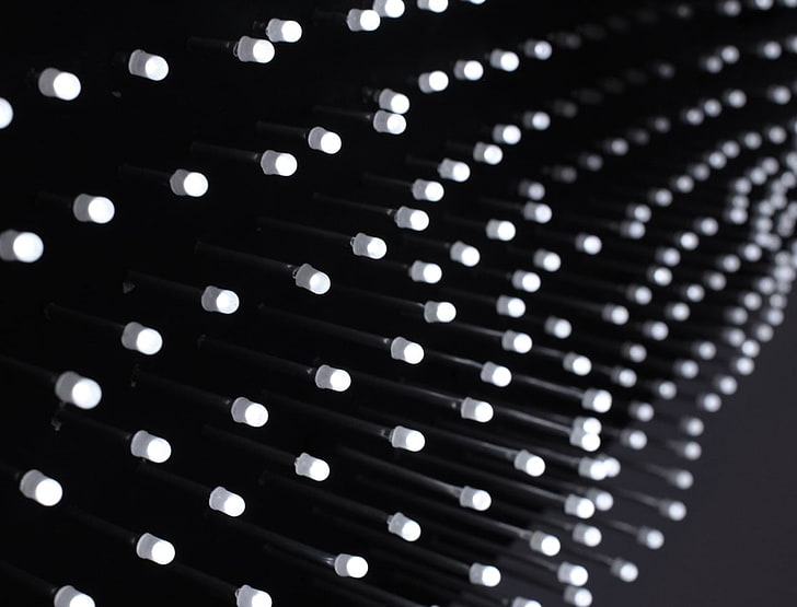 black and white polka dot textile, photography, LEDs, macro, electronics, monochrome, HD wallpaper