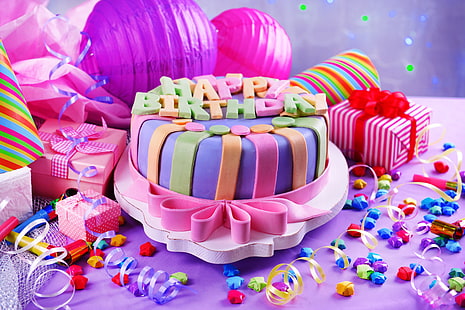 Happy Birthday cake illustration, candles, cake, sweet, decoration, Happy, Birthday, HD wallpaper HD wallpaper