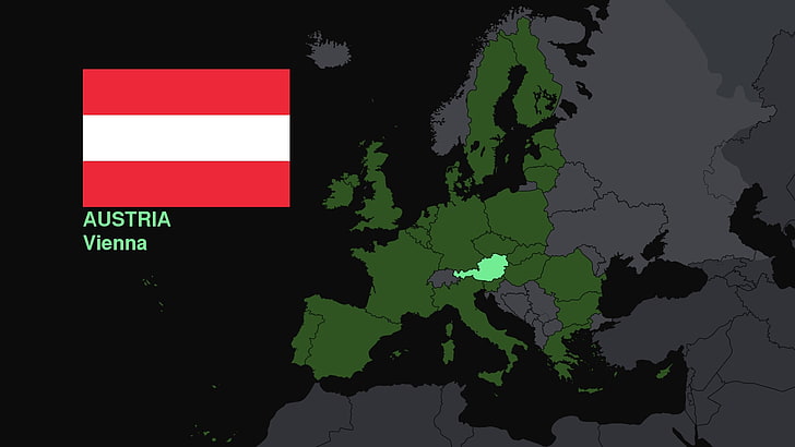 Австрия, карта, флаг, Европа, HD тапет