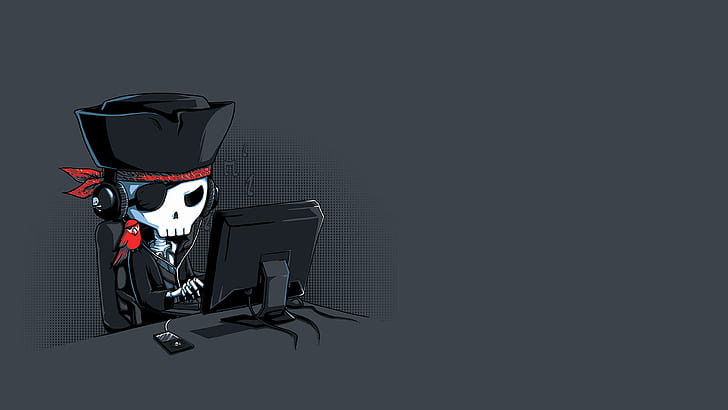 scheletro, minimalismo, teschio, pirati, pirateria informatica, computer, Sfondo HD