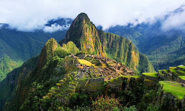 niebo, chmury, góry, starożytne miasto, Peru, Machu Picchu, Inkowie, Tapety HD