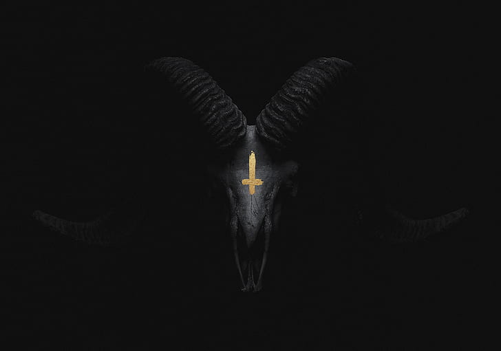 Billelis, dunkel, Ziege, satanisch, gotisch, Kreuz, Schädel, HD-Hintergrundbild