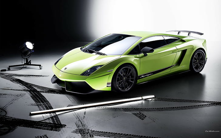 mobil, Lamborghini, mobil hijau, Wallpaper HD