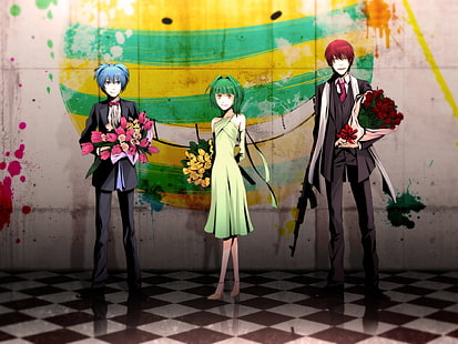 two men and one female anime characters, Anime, Assassination Classroom, Kaede Kayano, Karma Akabane, Nagisa Shiota, HD wallpaper HD wallpaper