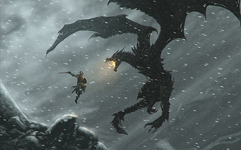Skyrim Dragon Games Desktop, постер Skyrim, скайрим, дракон, HD обои HD wallpaper