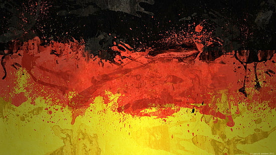 Bandiera della Germania della coppa del Mondo, pittura astratta nera e gialla rossa, coppa del Mondo 2014, coppa del Mondo, bandiera della Germania, Germania, bandiera, Sfondo HD HD wallpaper