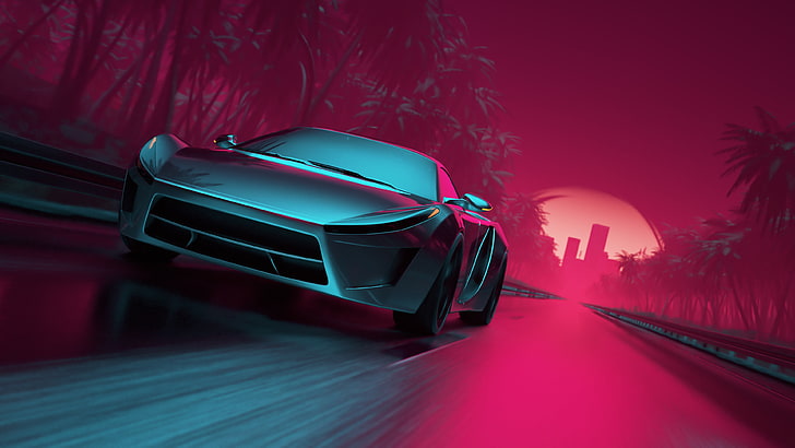Road, Neon, Machine, Graphics, Art, Electronic, Synthpop, Darkwave, Synth, Retrowave, Synth-pop, Sinti, Synthwave, Synth pop, New Retro Wave, Di mentat3d, mentat3d, Synthwave Sport Car, Sfondo HD