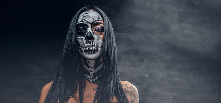 woman, model, makeup, day of the dead, HD wallpaper