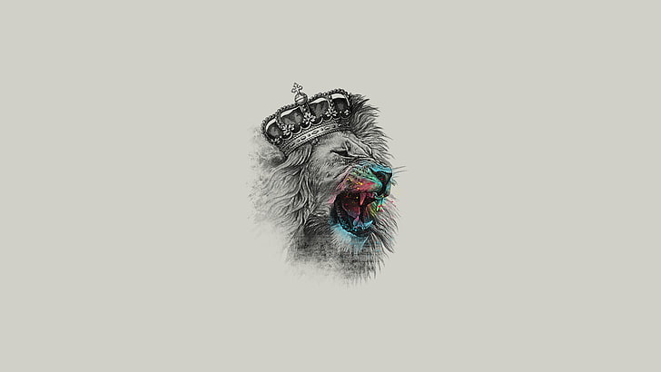 lion avec croquis de la couronne, art fantastique, roi, Fond d'écran HD