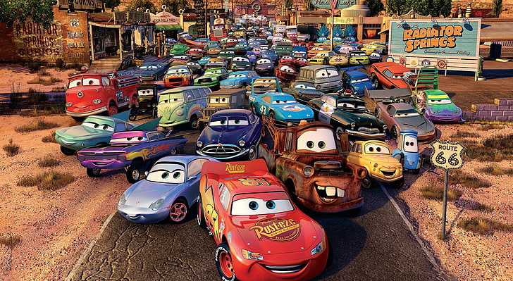 Route 66 Cars Movie, Disney Cars tapet, Tecknade serier, Cars, Route, Movie, HD tapet