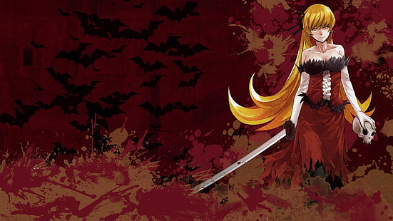 Anime, Anime Girls, Oshino Shinobu, lange Haare, blond, Monogatari-Serie, HD-Hintergrundbild HD wallpaper