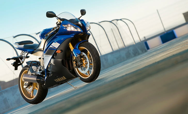 Yamaha, YZF-R6, blaues und schwarzes Sportrad, Spur, Yamaha, YZF-R6, HD-Hintergrundbild