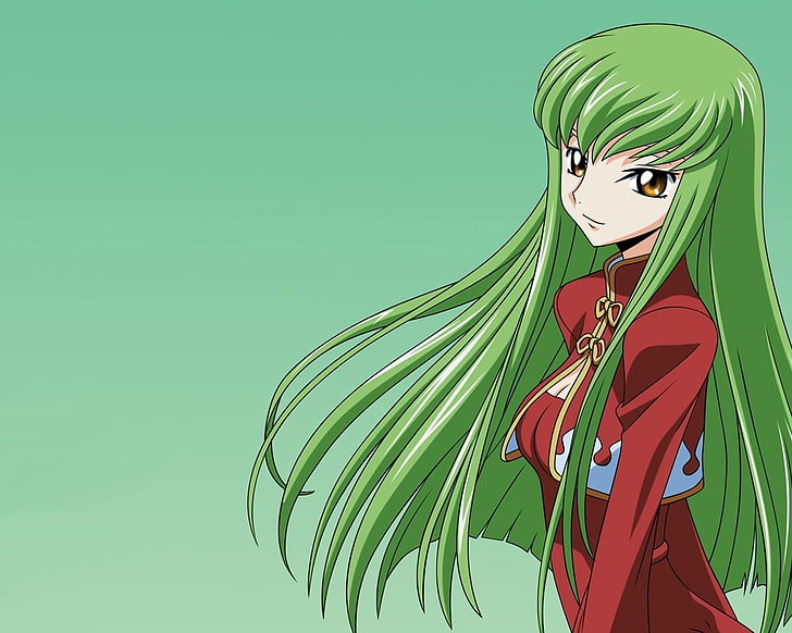 зеленоволосая женщина аниме, код гасс, девушка, волосы, зеленые, поза, HD обои