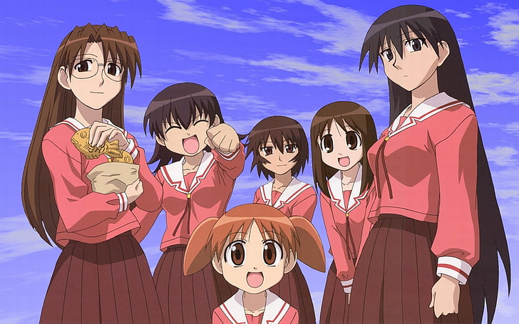 anime characters illustration, azumanga daioh, girls, sky, smile, HD wallpaper