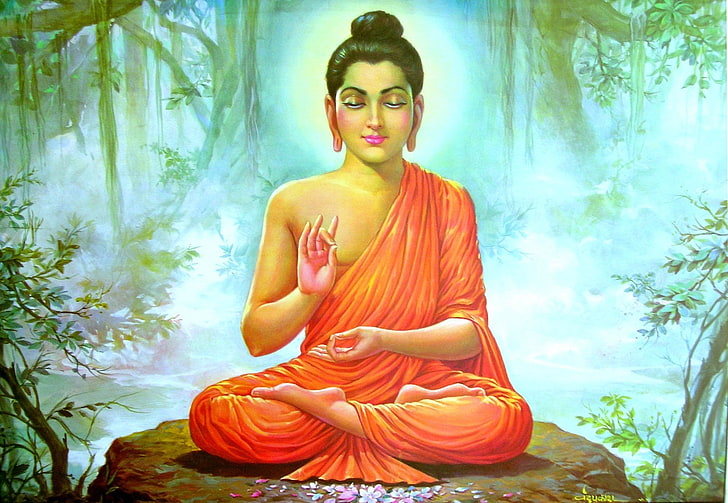 خلفية غوتاما بوذا البرتقالية والدينية والبوذية، خلفية HD