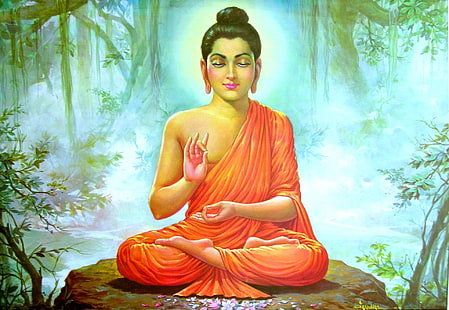 خلفية غوتاما بوذا البرتقالية والدينية والبوذية، خلفية HD HD wallpaper
