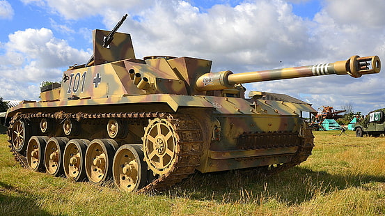 carro armato di battaglia mimetico giallo e verde, guerra, armatura, pistola, StuG III, mondo, Secondo, volte, assalto, Ausf G, Sfondo HD HD wallpaper