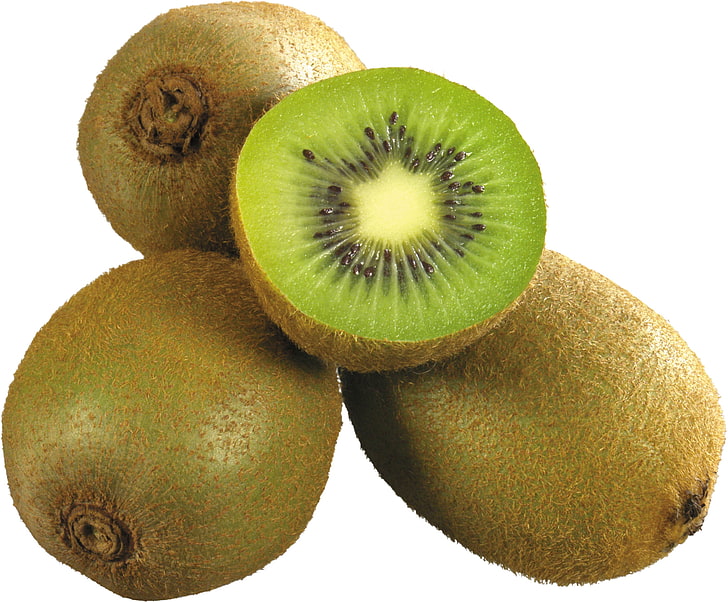 fyra kiwifrukter, kiwi, vit bakgrund, frukter, HD tapet