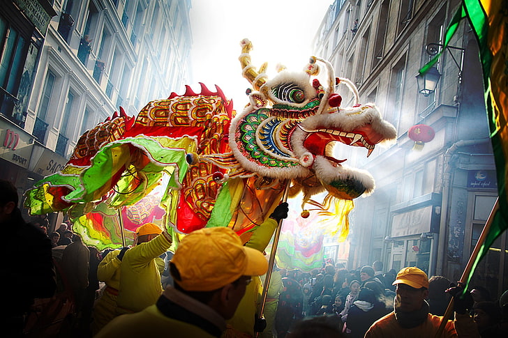 people, street, dragon, China, Chinese New Year, HD wallpaper