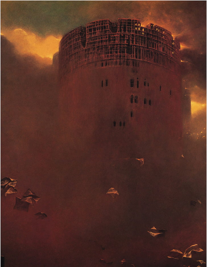 Zdzisław Beksiński, obras de arte, escuro, fantasma, edifícios altos, zdzisław beksiński, obras de arte, escuro, fantasma, edifícios altos, HD papel de parede, papel de parede de celular