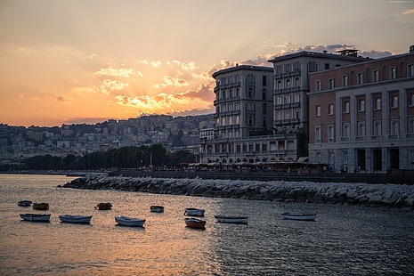 Italy, sunset, shore, coast, Napoli, HD wallpaper HD wallpaper
