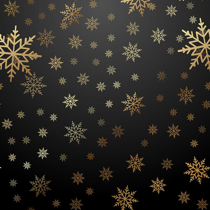 kış, kar taneleri, altın, yeni yıl, noel, altın, siyah arka plan, siyah, arka plan, HD masaüstü duvar kağıdı