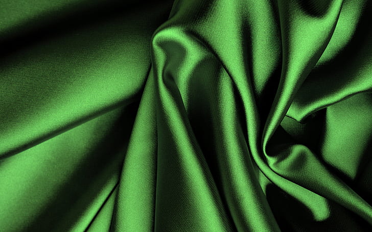 green, silk, fabric, folds, satin, HD wallpaper