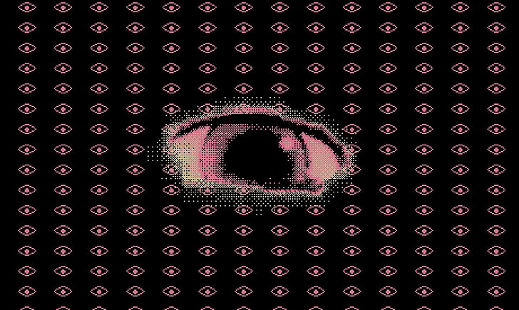 wallpaper cetak ungu dan hitam mata, Serial Experiments Lain, anime, eyes, pixel art, Wallpaper HD