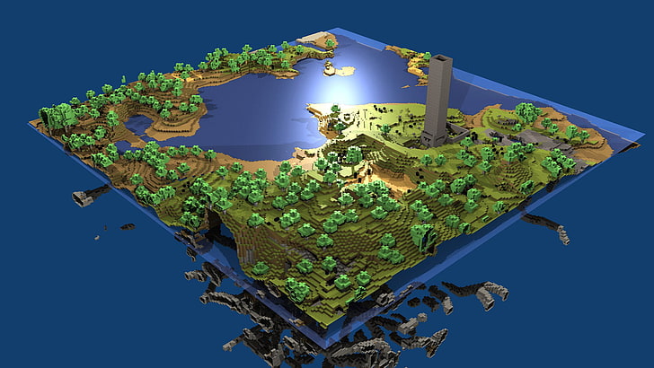 green and brown Minecraft world illustration, game, water, minecraft, 16bit, pixels, HD wallpaper