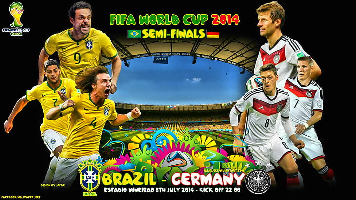 บราซิล - เยอรมนีรอบรองชนะเลิศฟุตบอลโลก 2014, บราซิล, เยอรมนี, รอบรองชนะเลิศเวิลด์คัพ 2014, ฟุตบอลโลก 2014, ฟีฟ่า, วอลล์เปเปอร์ HD