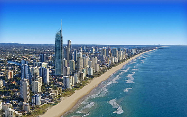 Gold Coast to nadmorskie miasto w południowo-wschodnim Queensland na wschodnim wybrzeżu Australii, drugie najbardziej zaludnione miasto jako tła pulpitu, Tapety HD