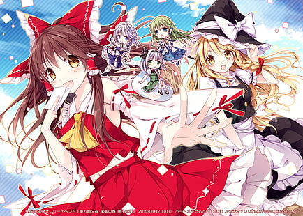 Anime, Touhou, Marisa Kirisame, Myon (Touhou), Reimu Hakurei, Sakuya Izayoi, Sanae Kochiya, Youmu Konpaku, HD wallpaper HD wallpaper
