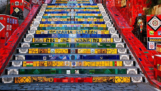Rio de Janeiro, Brasilien, trappa, färgglada, Selaron, trappor, HD tapet HD wallpaper