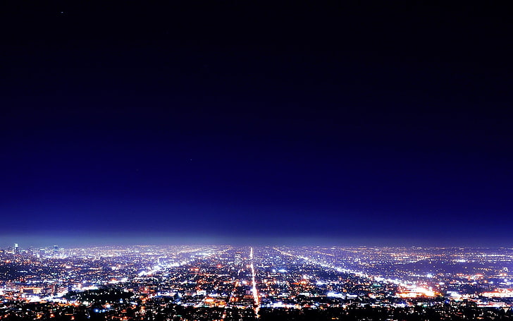 Luftaufnahmen der Stadt, Luftaufnahmen der Stadt mit Lichtern, Fotografie, Stadt, Nacht, Lichter, Stadtbild, HD-Hintergrundbild