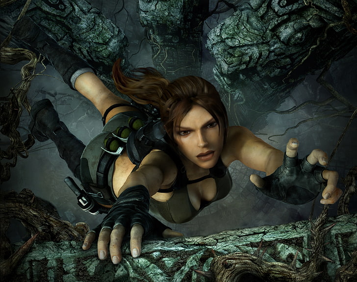 Tomb Raider Underworld Lara Croft Falling, Lara Croft illustration, Games, Tomb Raider, HD wallpaper