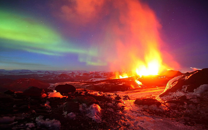 Eruzione vulcanica magma HD carta da parati fotografia, luci aurora, Sfondo HD