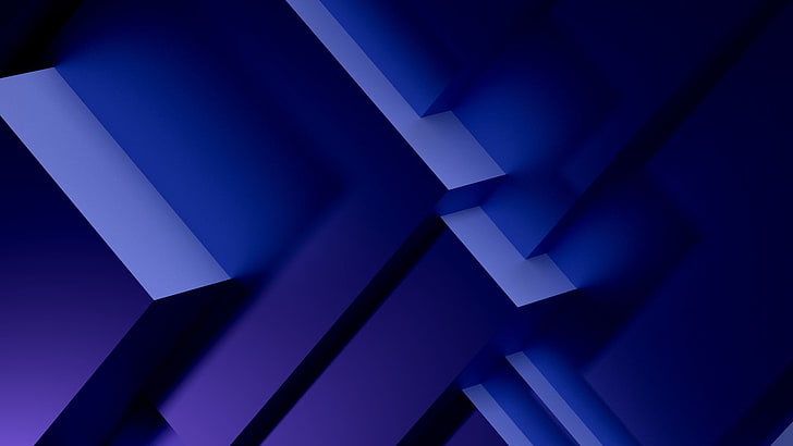 cornice in legno blu e bianco, moderna, Blender, geometria, quadrata, astratta, cubo, blu, viola, CGI, Sfondo HD