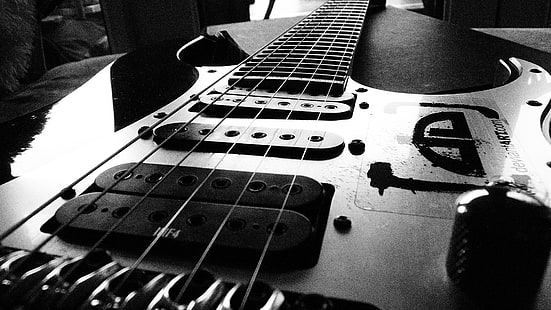 guitarra elétrica, cordas, preto, guitarra elétrica, captadores, HD papel de parede HD wallpaper