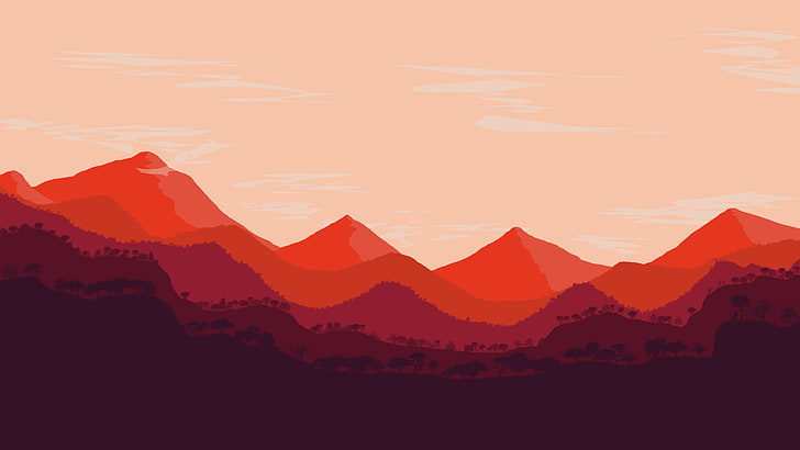 оранжевая горная живопись, пейзаж, абстракция, красный, горы, фотошоп, HD обои