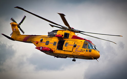 Vol de sauvetage en hélicoptère jaune Canada, Jaune, Hélicoptère, Sauvetage, Vol, Canada, Fond d'écran HD HD wallpaper