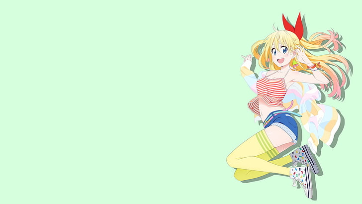 желтоволосый женский персонаж аниме, аниме, аниме девушки, блондинка, длинные волосы, Nisekoi, Kirisaki Chitoge, голубые глаза, украшение для волос, лента, HD обои